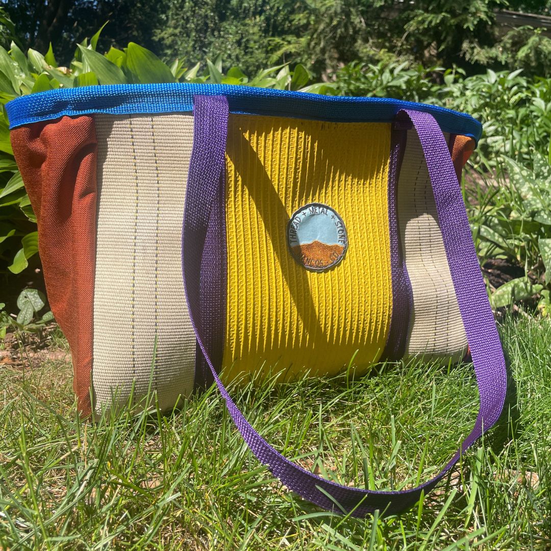 Repurposed Fire Hose Tote - Large Double Handle with Pockets