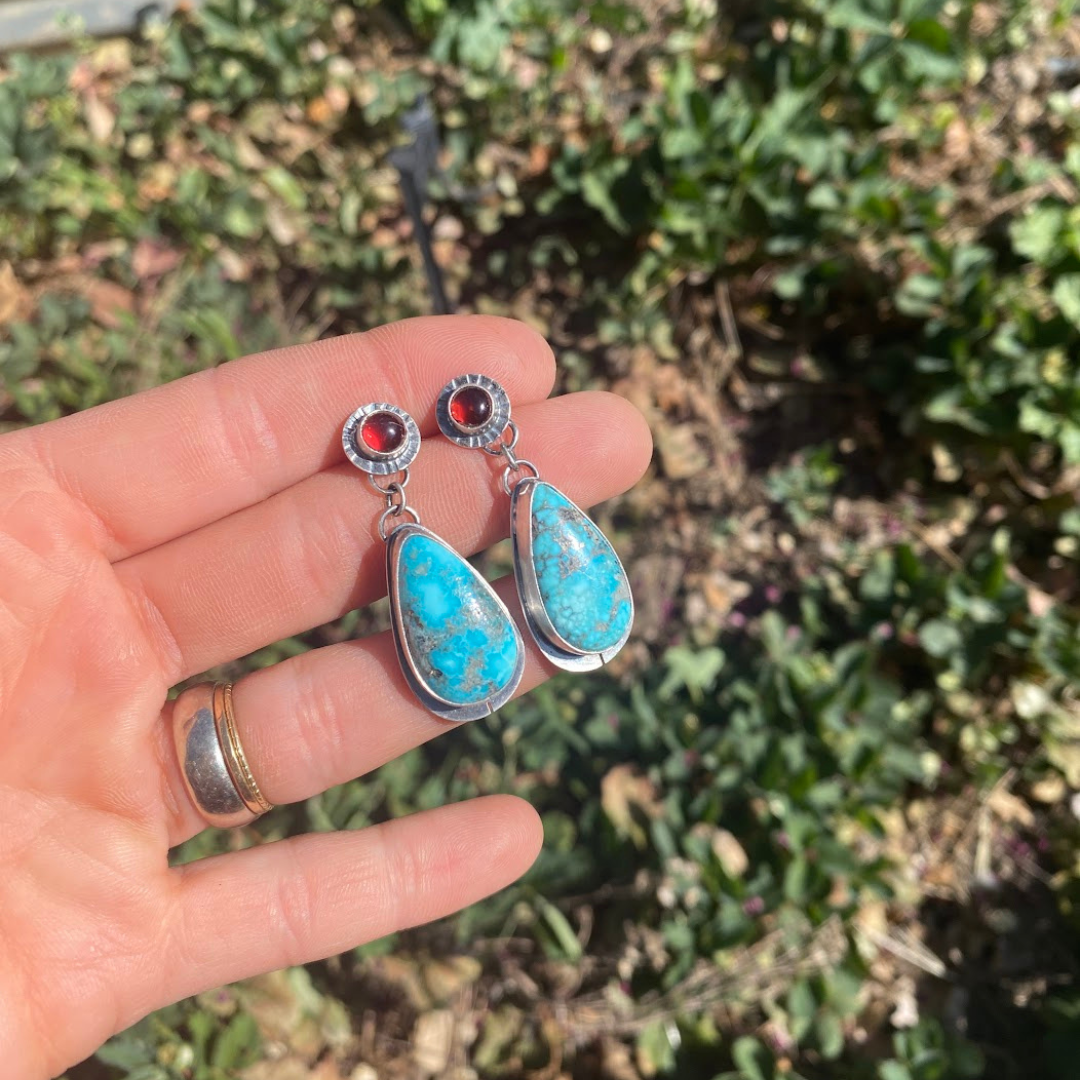 Garnet + Turquoise Drop Earrings
