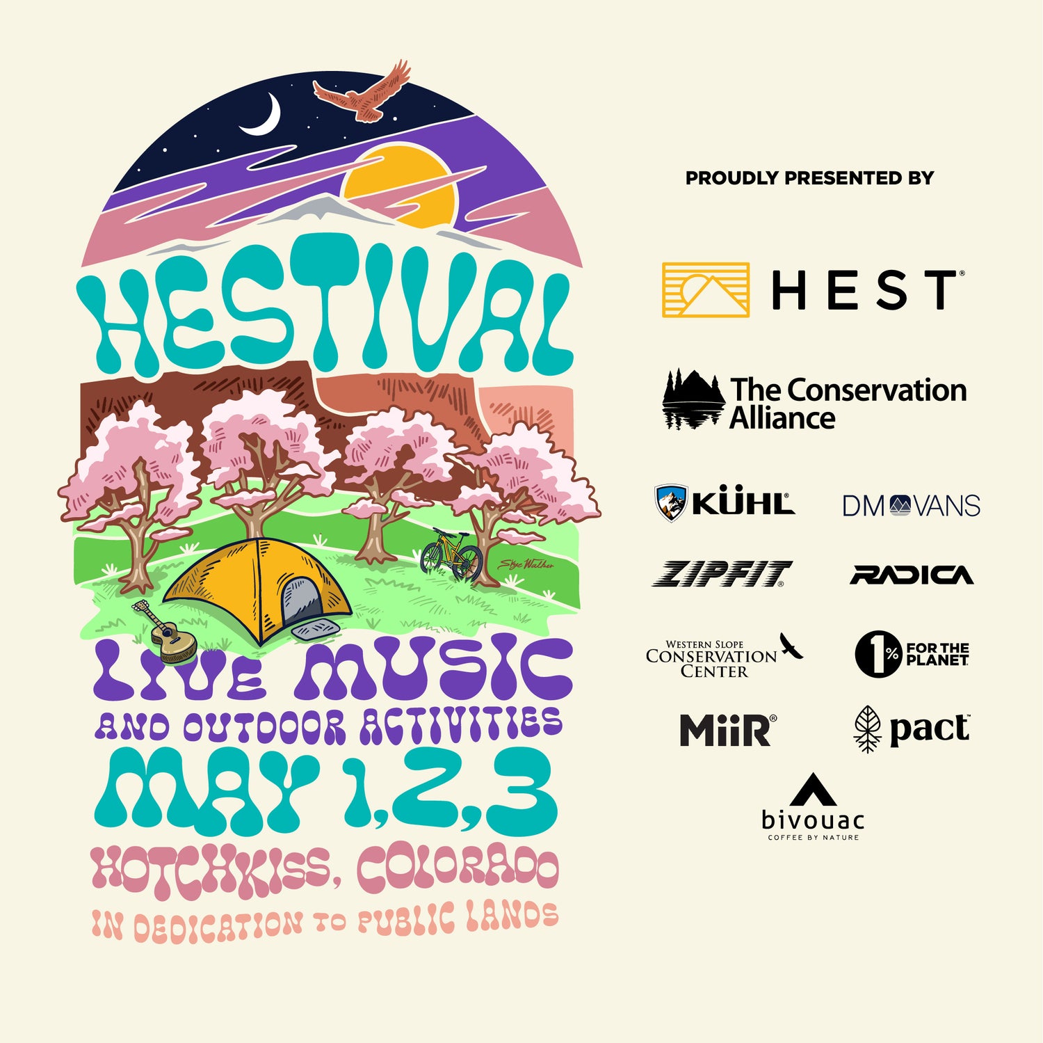Promotional poster for a Colorado Hestival with outdoor elements and event details.