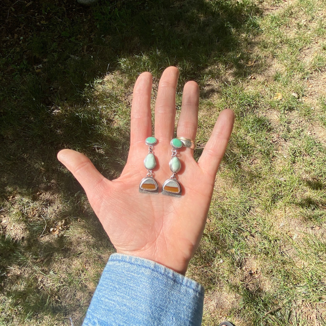 Jasper, Chrysoprase + Variscite Dangler Earrings