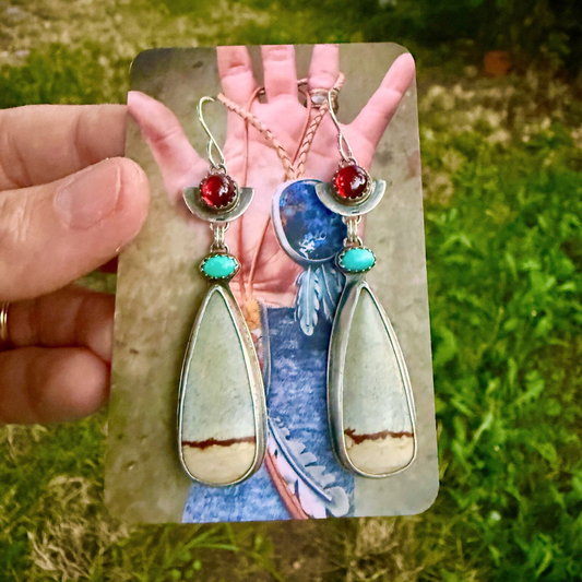 Jasper, Garnet + Turquoise Dangler Earrings