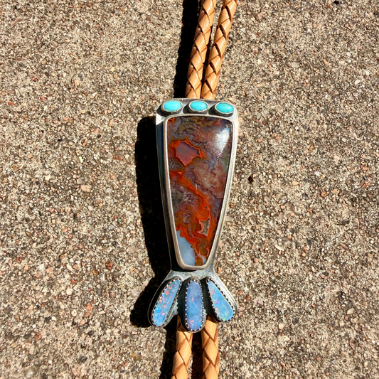 Turquoise, Agate + Opal Bolo