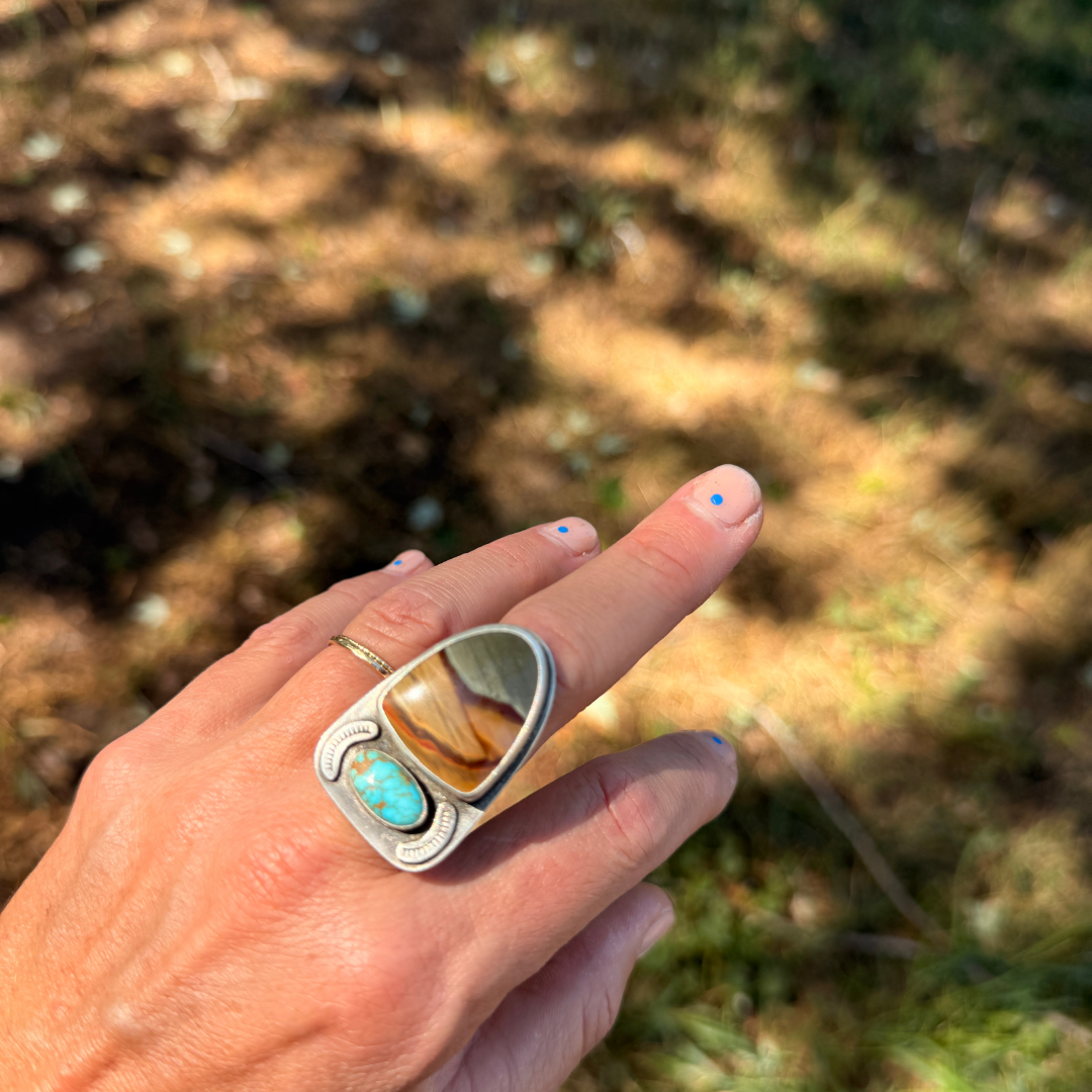 Landscape Jasper + Turquoise Ring - Size 7