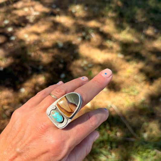 Landscape Jasper + Turquoise Ring - Size 7